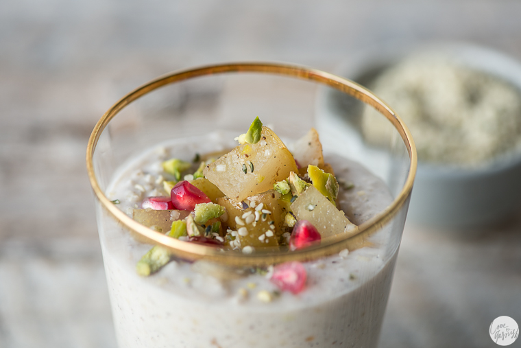 creamy coconut millet pudding with christmas spiced pears